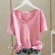 2022 summer new cotton short-sleeved T-shirt women's Korean-style casual V-neck printed letter age-reducing top bottoming fashion
