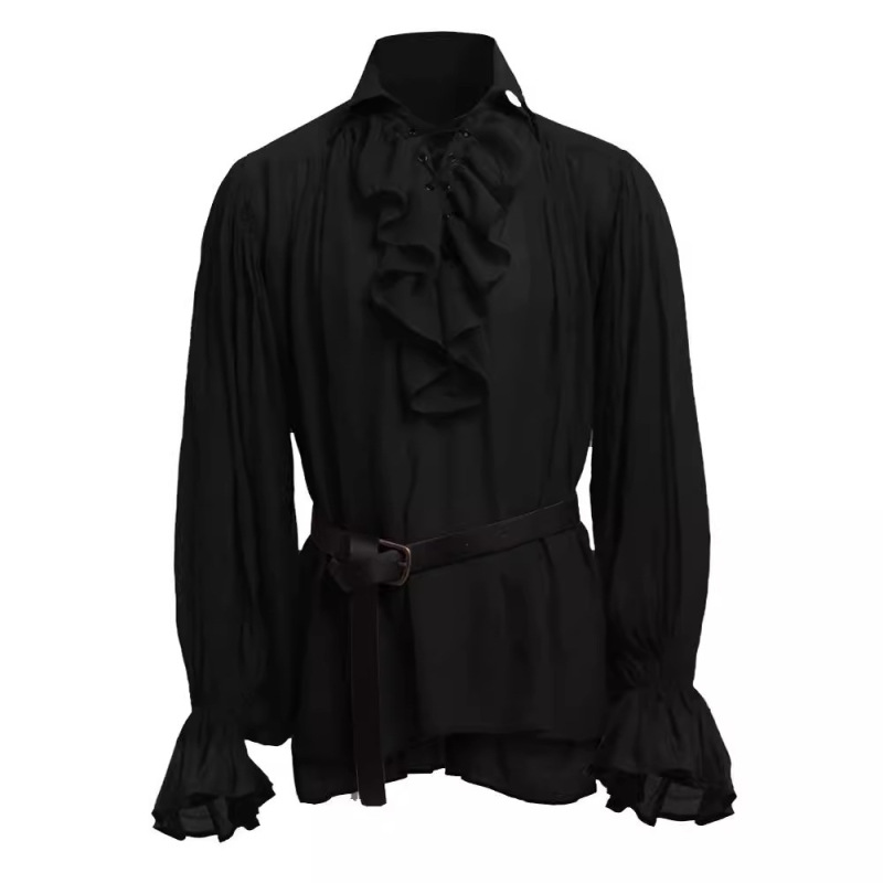 2025 ヨーロッパとアメリカの新しい中世メンズレトロパフォーマンス服レースアップパフスリーブトップ E3J065|undefined