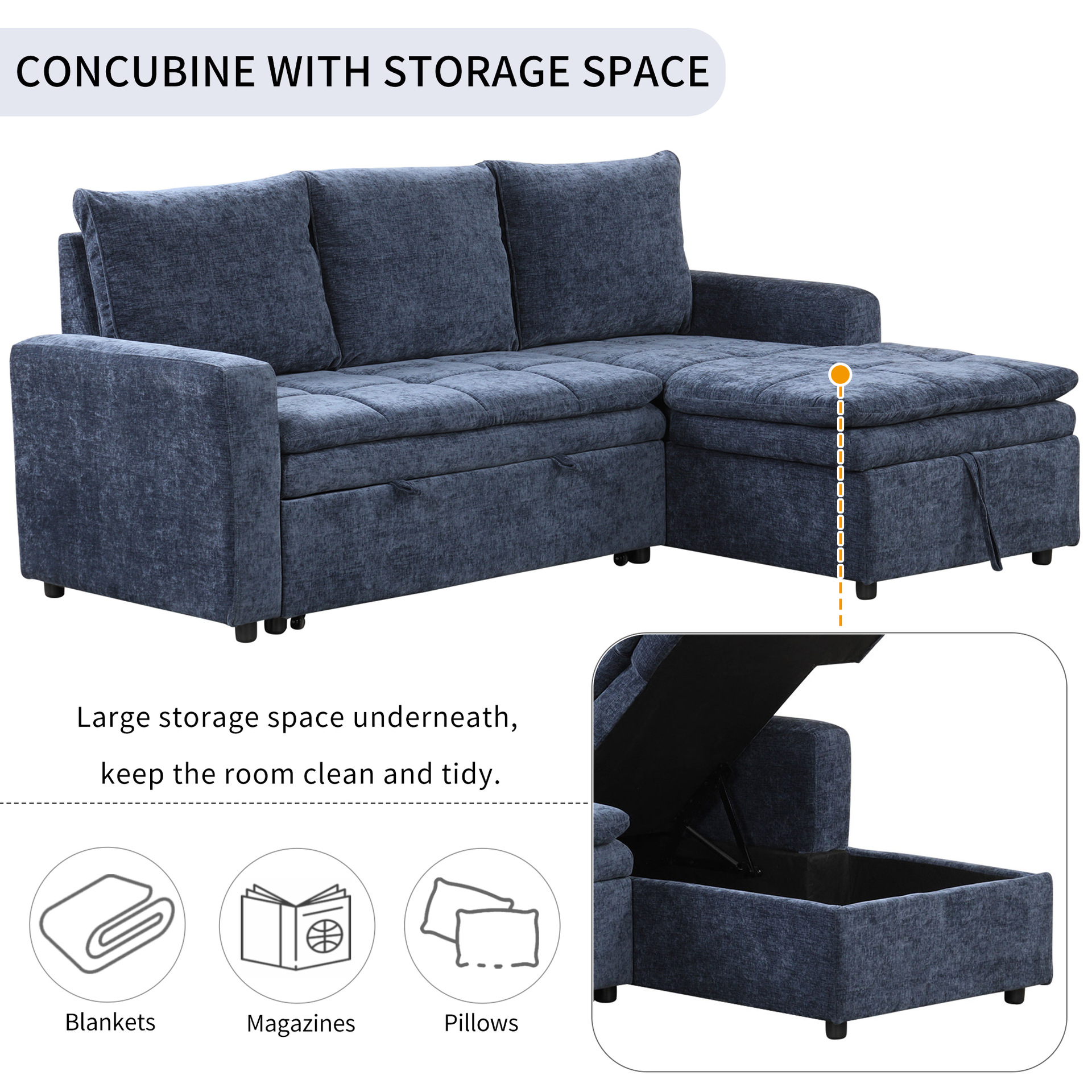 Sofá cama multifuncional de madera sólida plegable de almacenamiento de doble propósito pequeño tipo sala de estar desmontable sofá cama doble simple