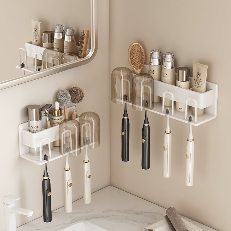 Hole-Free Toothbrush Holder Bathroom Space Aluminum Removable and Washable Storage Rack Electric Toothbrush Mouthwash Cup Wall-Mounted Shelf