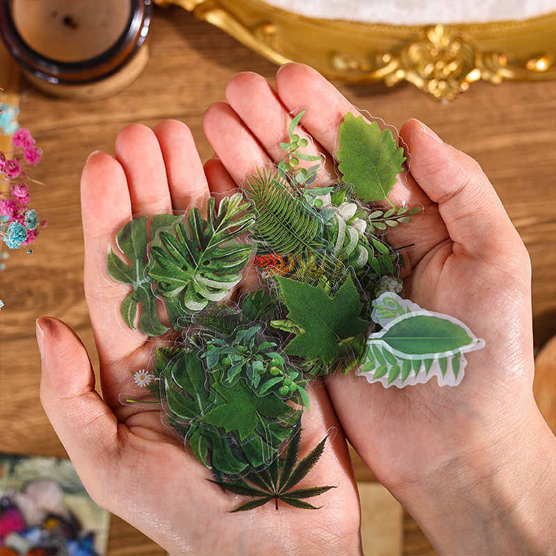 60 piezas de serie de historias naturales Pegatinas de cuentas de mano pegatinas de cuentas de mano para niños creativo material vegetal retro pegatinas a prueba de agua