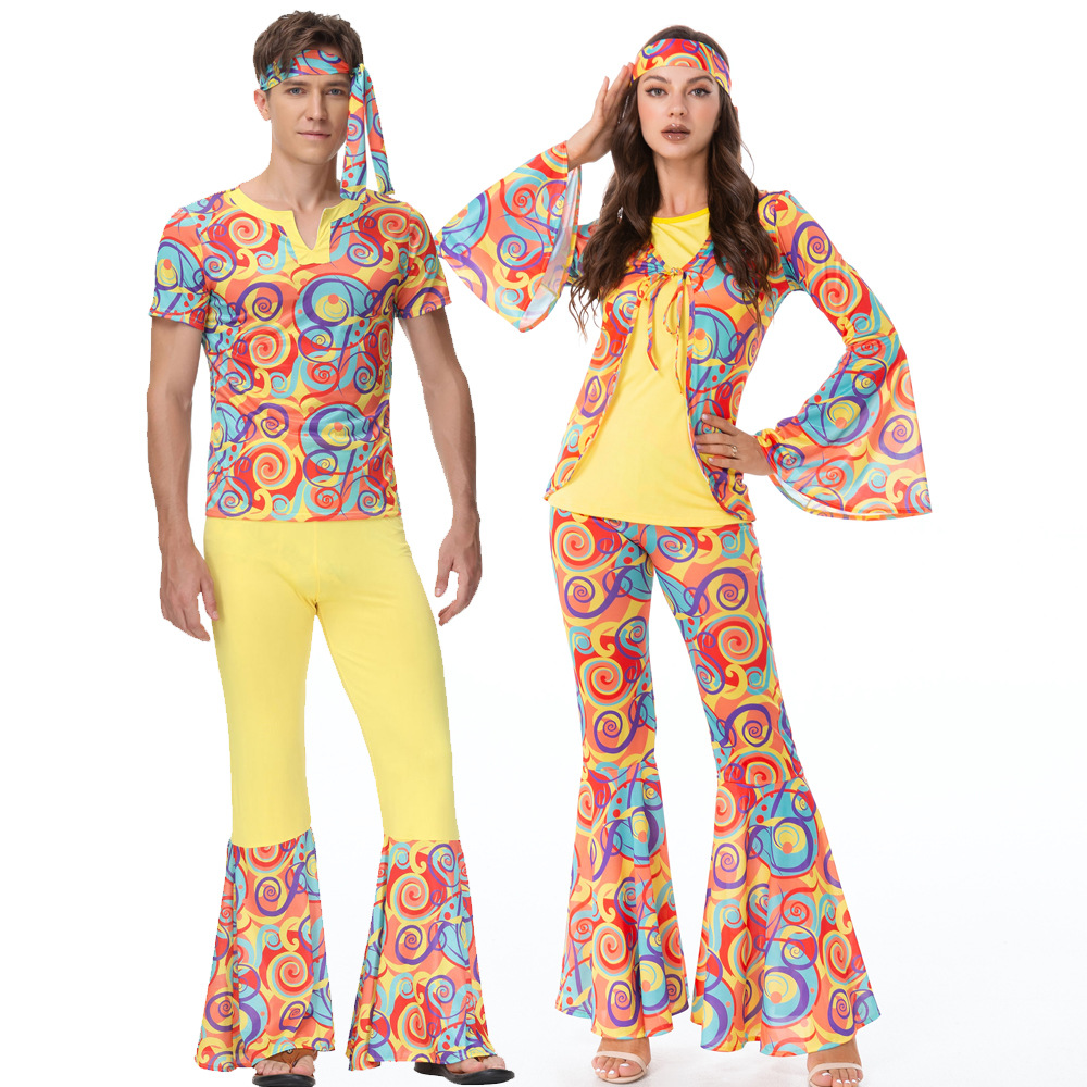 Halloween Couple Costume 1970s Hippie Retro Performance Dress Club Bar Party Stage
