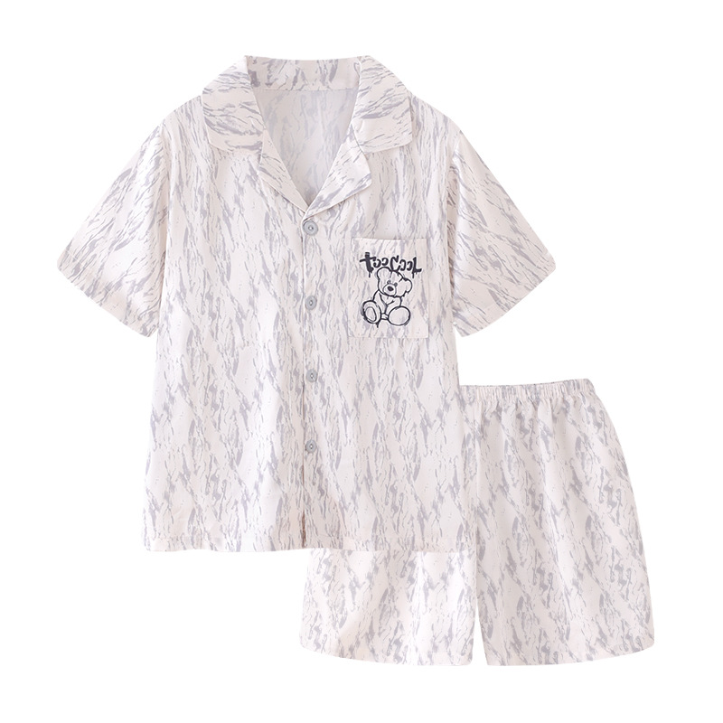 Pijamas infantiles verano 2026 nuevo niño hielo delgado de manga corta juveniles niños grandes set de ropa para el hogar