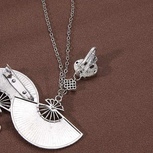 Chinese style retro plum blossom fan brooch women's cheongsam placket buckle bell tassel pendant Hanfu pin Miao silver accessories