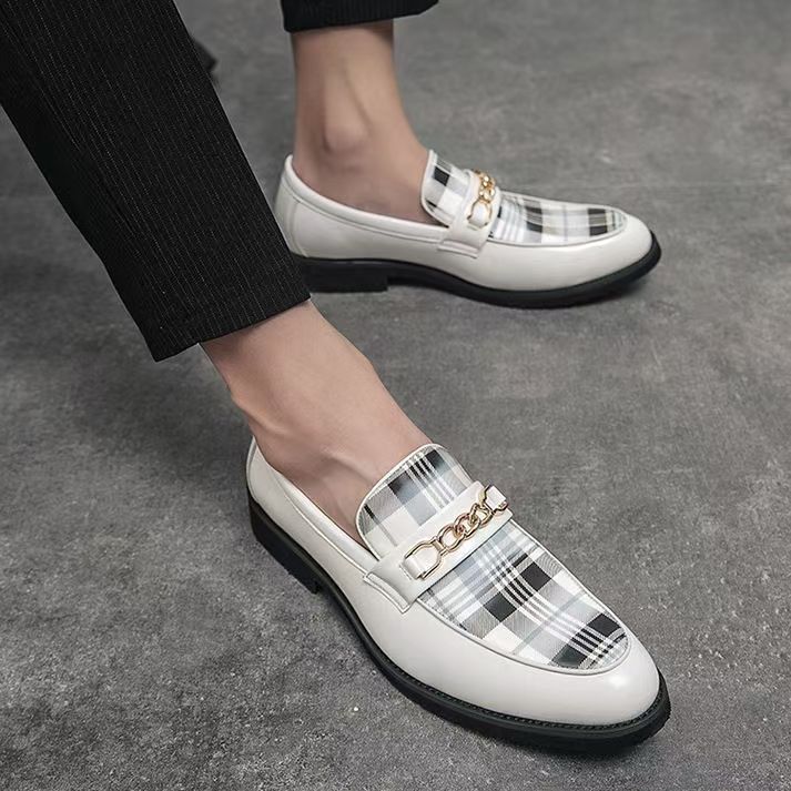 新款套脚尖头皮鞋男士英伦一脚蹬鞋韩版青年休闲发型师痞帅夜店鞋