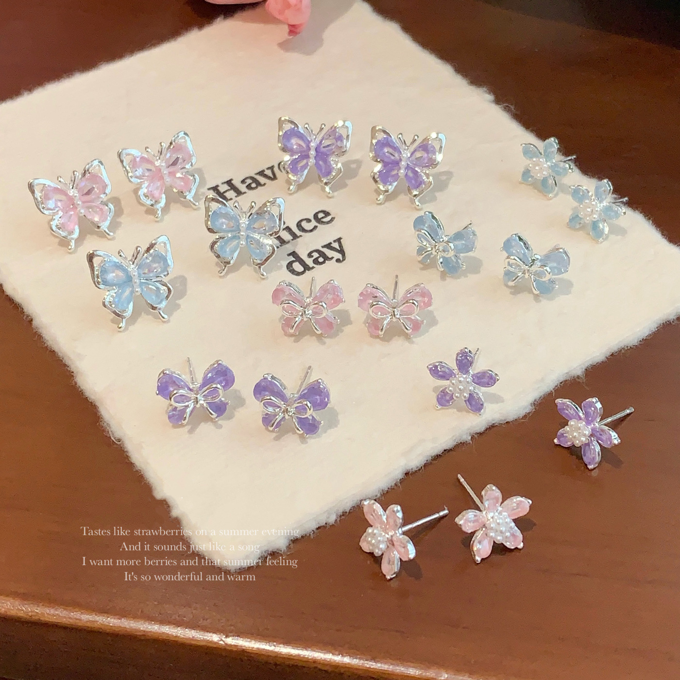 korean style new light luxury ice crystal zircon butterfly studs women‘s silver needle colorful flower exquisite refined grace pearl earrings