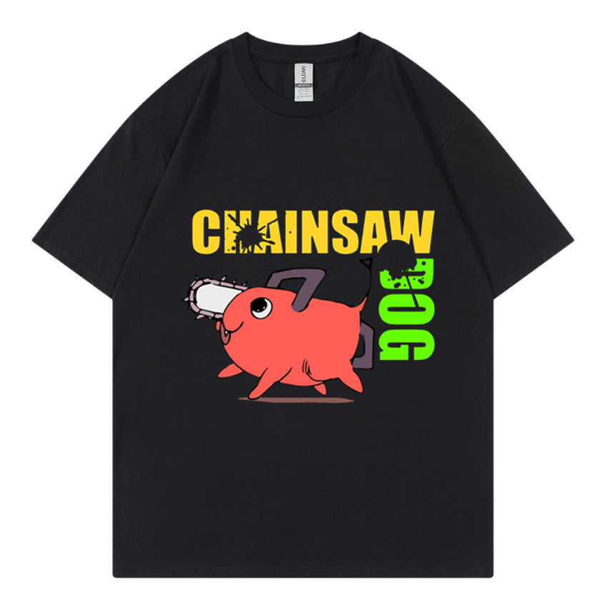 Electric Saw Man Electric Second Pochita Maniche Corte Uomo Estate Americano T-shirt Marchio di Moda High Street Cartoon Stampa Mezza Manica Coppia_voghion.com