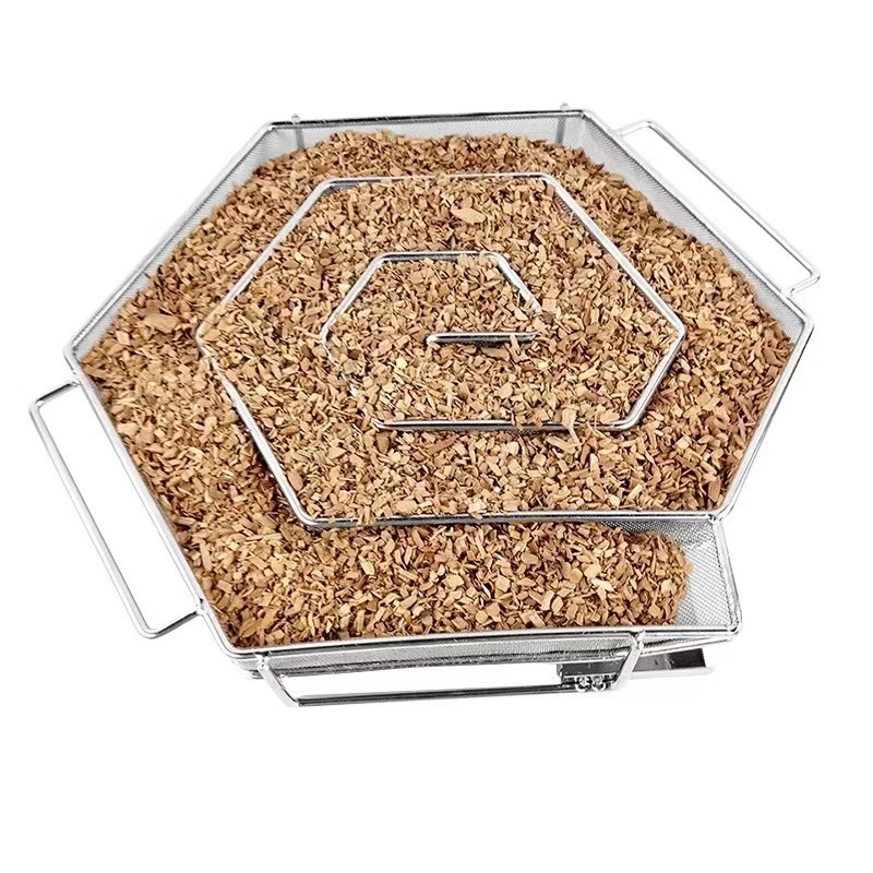 Spot de suministro transfronterizo cesta de malla ahumada de acero inoxidable 304 caja de ahumado cuadrada redonda plato ahumado de barbacoa al aire libre