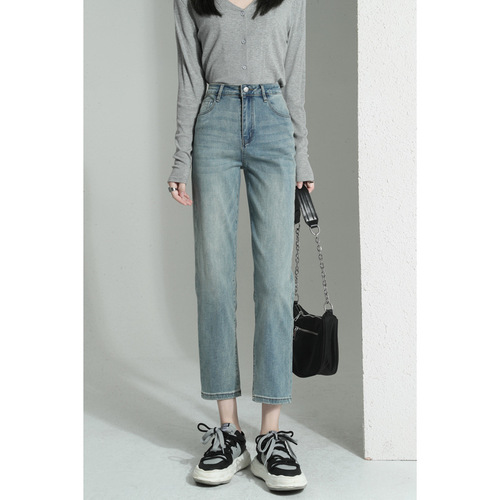 Women's Straight Leg Jeans 2025 Early Spring High-Waisted Loose Fitting Slim Straight 9-Inch Narrow Pipe Pants