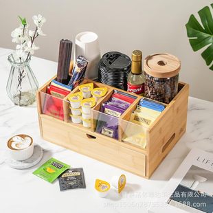 Coffee Bar Storage Rack with Drawer Countertop Acrylic Condiment Tea Bag Accessories Storage Box Coffee Capsule Holder
