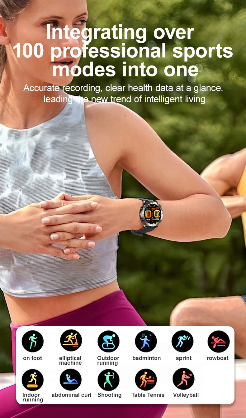 Smartwatch nuovo prodotto per sport all'aria aperta, impermeabile, chiamate Bluetooth, ampio schermo da 1,7", indicatore di frequenza cardiaca e saturazione di ossigeno nel sangue, luce LED._voghion.com