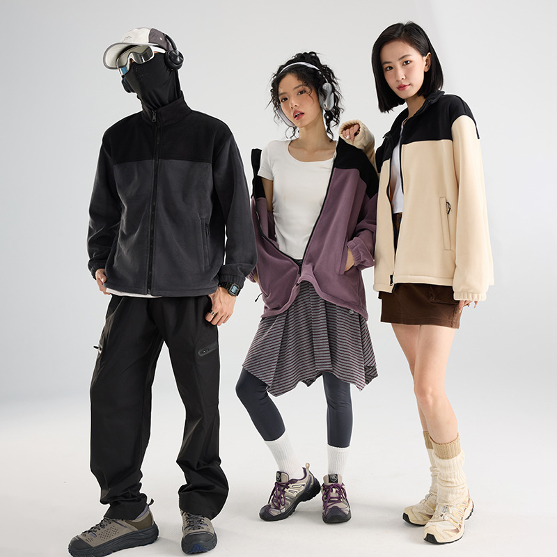 2910 invierno abrigo de grafeno abrigo de terciopelo pareja de cuello vertical empalmado chaqueta casual suelta