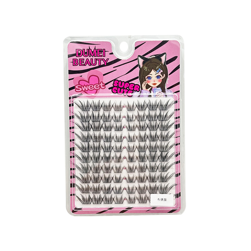 10 filas de pegamento muñeca gato pestañas falsas natural esponjosa animada pestañas oblicuas volar ojos largos cola pestañas novatos