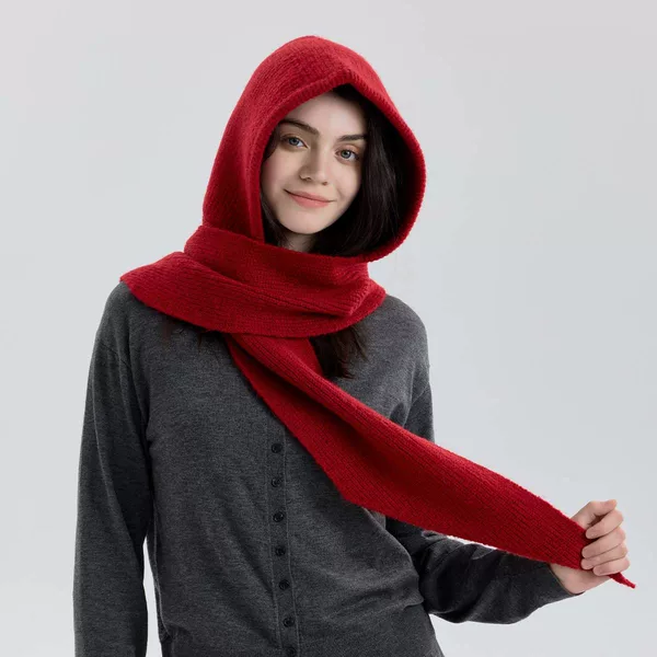 Cross-Border Trade New Style Pullover Integrated Warm Knitted Wool Scarf Neck Warmer Autumn and Winter Hooded Scarf for Women Outerwear