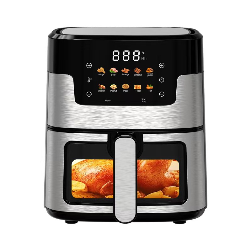 Best-Selling European and American Tornado Air Fryer Stainless Steel Household 5L Large Capacity Roasted Whole Chicken Visual Electric Fryer