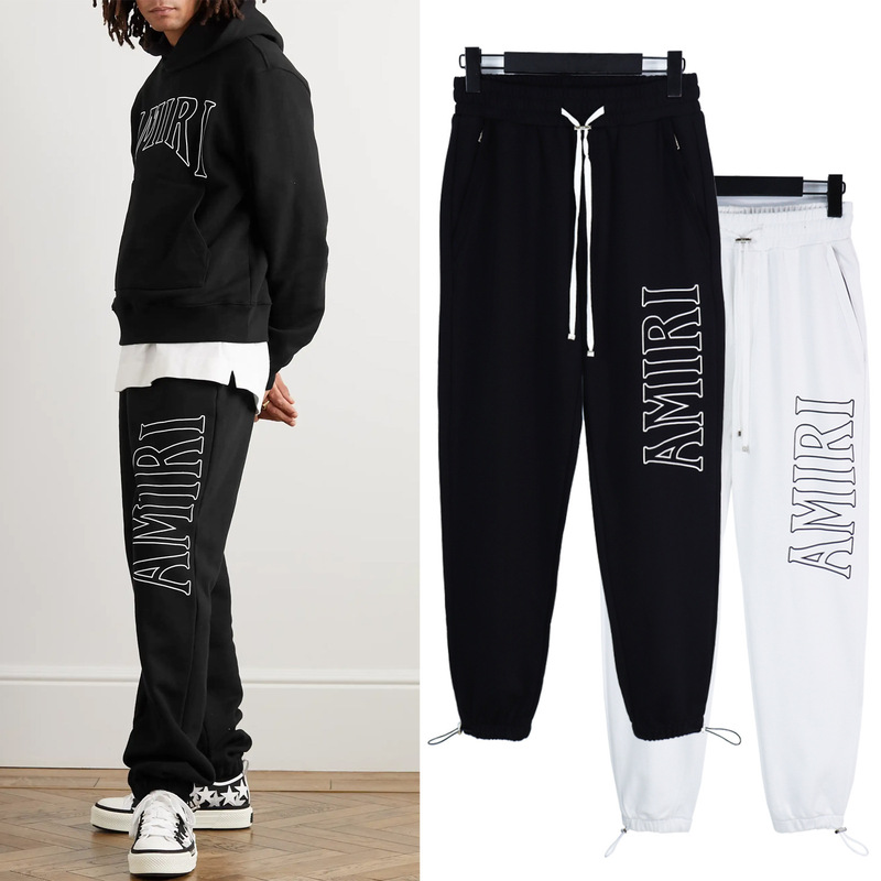 Foreign Trade 23Ss New Amiri Leg-Tie Drawstring Letter Print Trendyy Versatile Casual Sports Pants for Men and Women