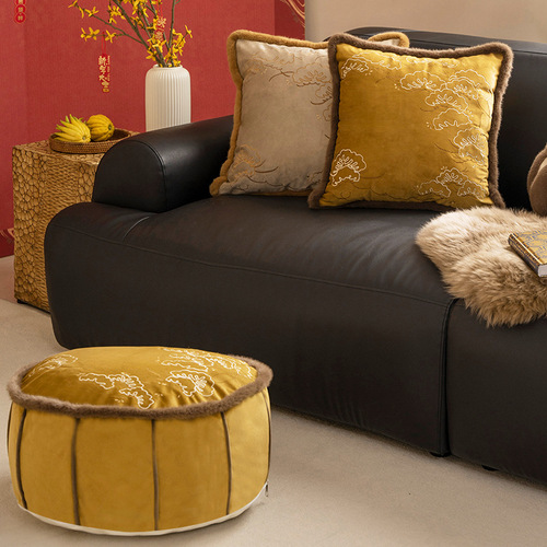 Lucky embroidered pouf, round futon, raised legs, soft stool, lazy sofa cushion, butt cushion, floor tatami pier