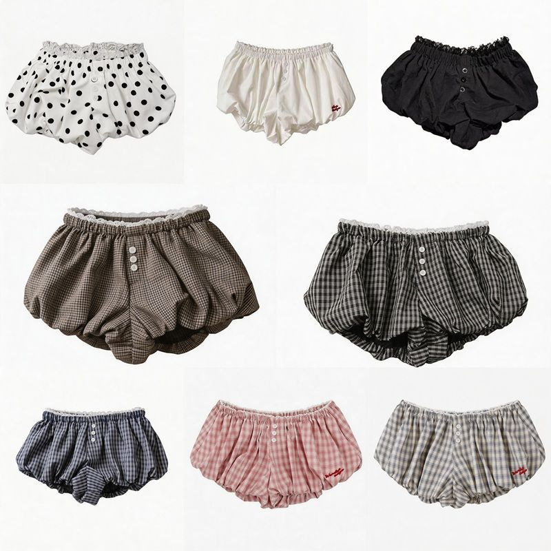 2025 New Plaid Cloud-Shaped Floral Skirt Pants for Women, Summer High-Waisted Slimming Puffy A-Line Plaid Casual Shorts