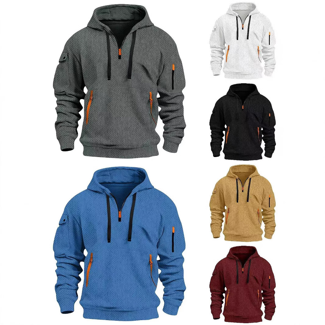 2025 국경 새로운 유럽 및 미국 스포츠 패션 남성 재킷 자카드 지퍼 패치 백 후드 풀오버 캐주얼 스웨트 셔츠