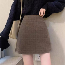 毛呢半身裙女春秋冬季2024新款高腰小个子显瘦甜美包臀a字短裙潮