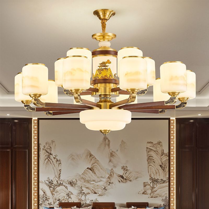 新中式全铜实木吊灯客厅主灯中国风卧室餐厅全屋灯具别墅挑空吊灯