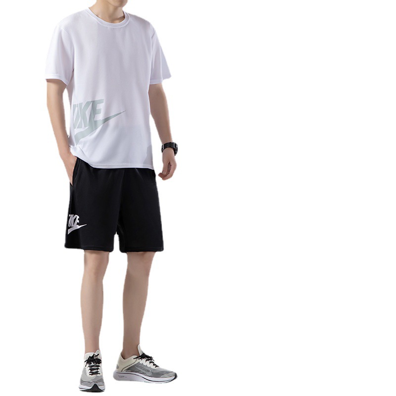 夏季短袖t恤男休闲运动套装宽松型短裤两件套跑步薄款健身速干服