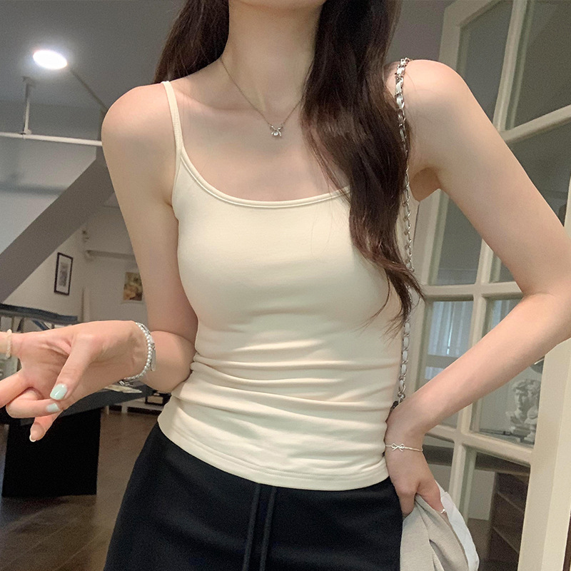 Hong Kong Style High-end Design Sense Hot Girl Chic with Chest Pad Small Sling Women's Summer 2024 New Sleeveless Outer Wear Inner Wear