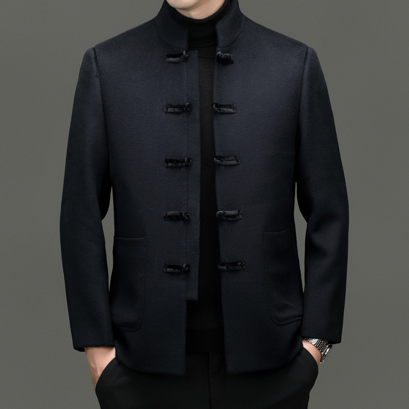 Men's Wool Double-Sided Woolen Outwear, Middle-Aged Stand-Up Collar, Single-Breasted Woolen Outwear, Dad's Tang Suit, Men's Clothing Men's Wool Double-Sided Woolen Outwear, Middle-Aged Stand-Up Collar, Single-Breasted Woolen Outwear, Dad's Tang Suit, Men's Clothing
