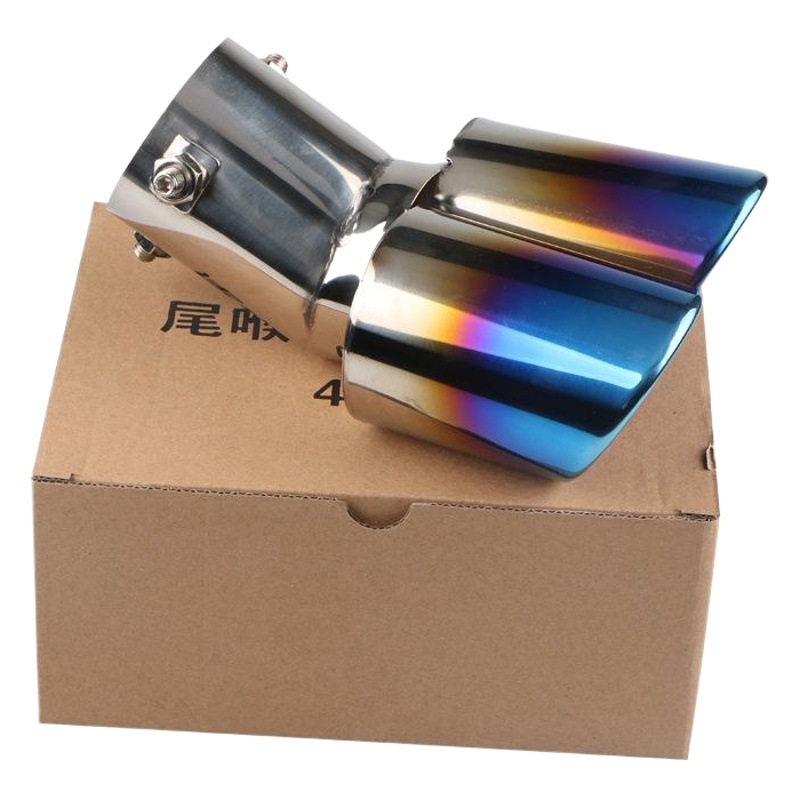 Coche Universal uno fuera dos horneado azul cola garganta doble tubo silenciador tubo de escape de acero inoxidable suministros de modificación de tubería