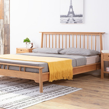 北欧简约实木床主卧ins小户型橡木温莎床竖条床经济型双人床橡木