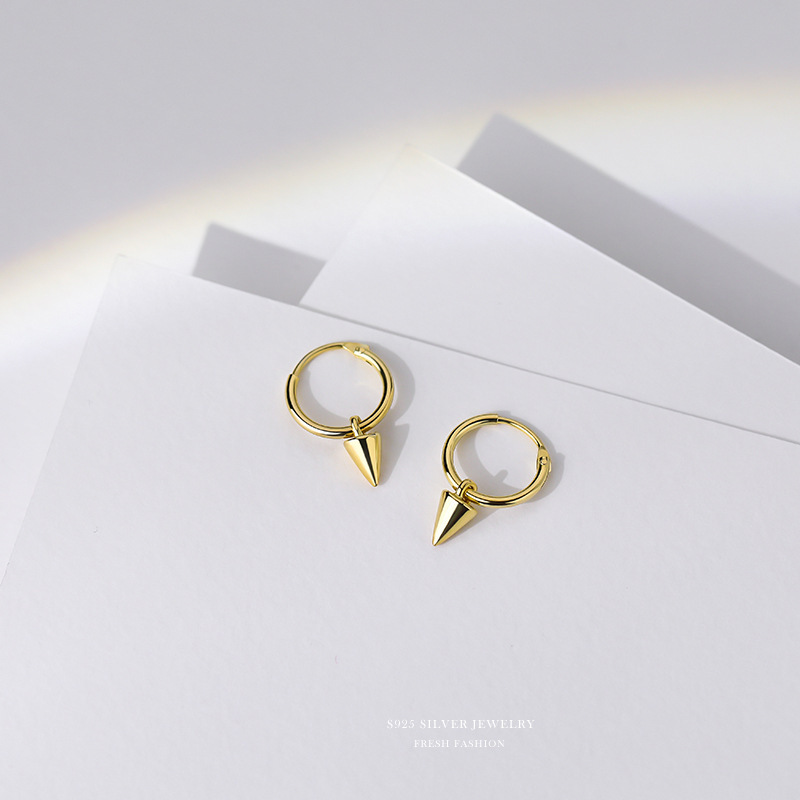 S argento puro conico per donna, versione coreana, personalizzato, di nicchia, lusso leggero, orecchini, semplici e di nicchia_voghion.com