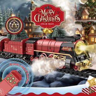Christmas remote control retro steam train car model boy toy children's green leather rail car educational toy