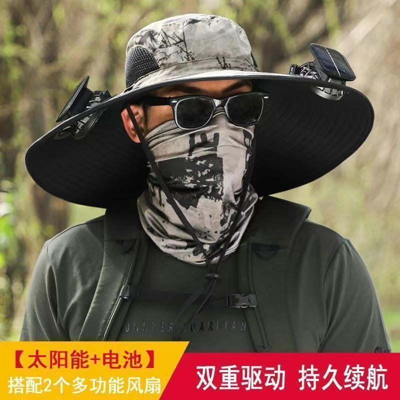 ソーラーファン釣り男性屋外夏登山 UV サンシェードサンハット漁師帽子日焼け止め帽子|undefined