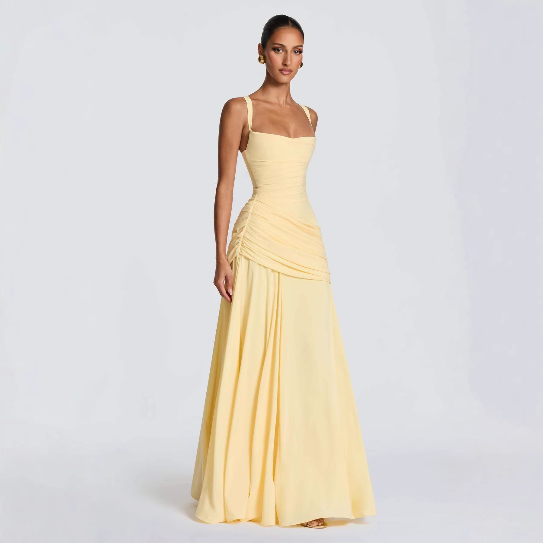 Women's Clothing High-Waisted Pleated Dress Elegant Resort Style Square Neck A-Line Full Skirt Spring For Formal & Casual For Women_ecoleips.com