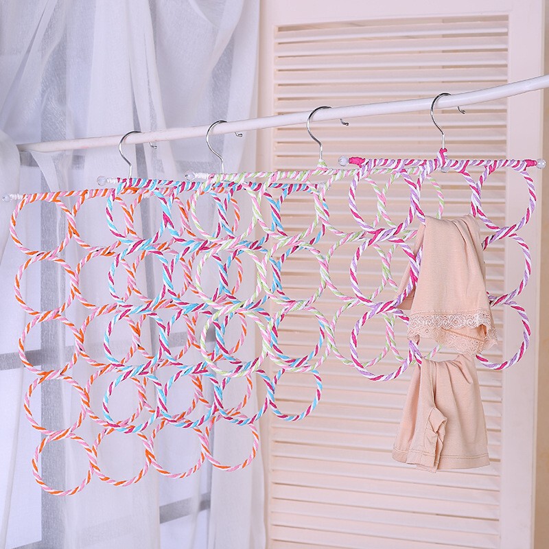 Cross-Border Amazon Creative Home 28-Ring Rattan Scarf Rack Simple Multi-Functional Clothes Hanger Foldableable Scarf Rack