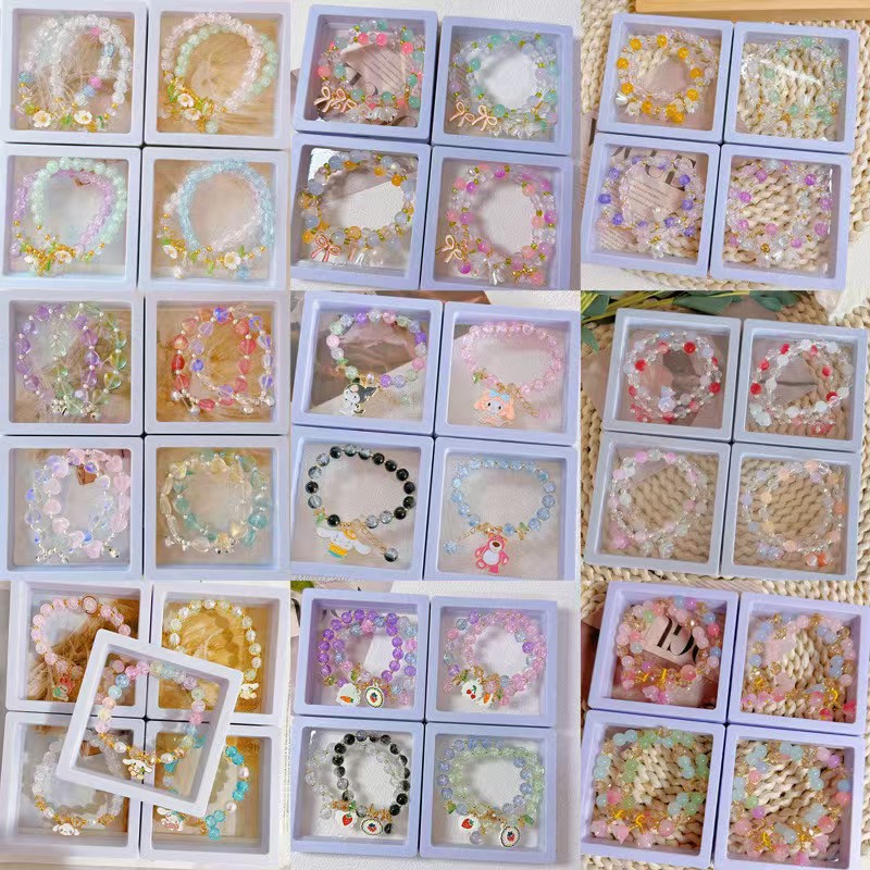 【100条盒装】夜市庙会展会摆摊手串琉璃玻璃手饰新中式爆款_