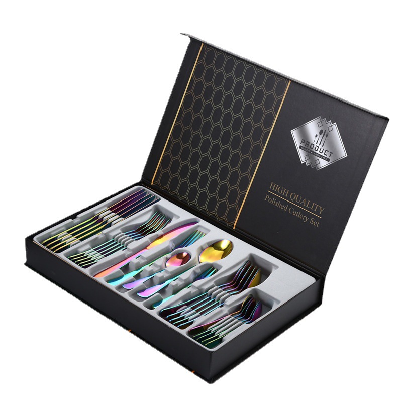 1010 cinco piezas principales transfronteriza cuchillo de comida occidental, tenedor y cuchara traje de caja de regalo