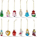 圣诞迷你玻璃小玩意,各种彩色节日传统复古设计,适用于圣诞树挂饰