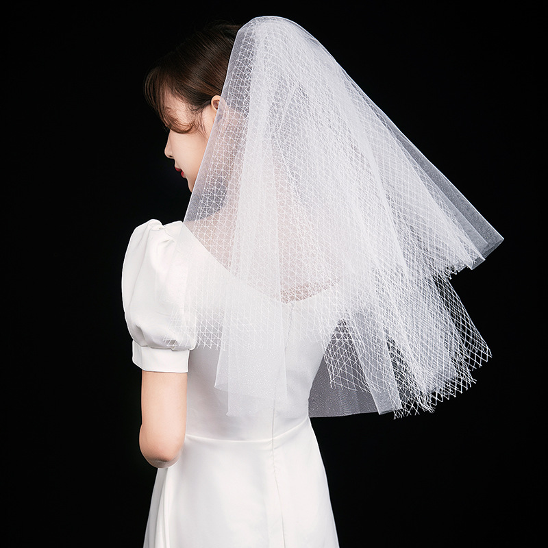 新娘结婚头纱 婚纱礼服婚庆网格小纱 写真旅拍照摄影造型纱3106-阿里巴巴