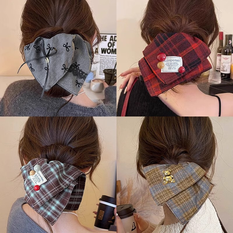 Korean Style Elegant Square Scarf Large Intestine Hair Ring Female Temperament Tie Low Ball Hair Rope Ins Style Tie Horse Tail Fat Intestines Hair Rope