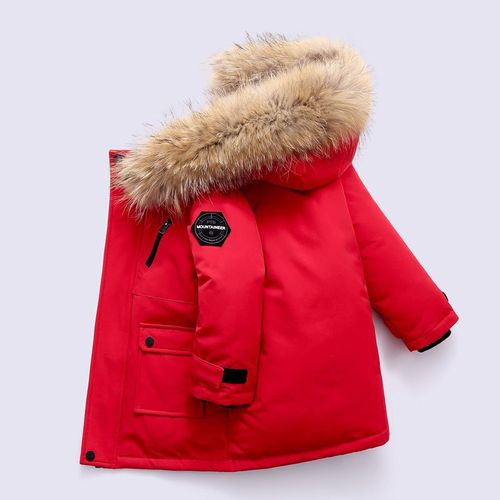 Winter New Boys' Cotton Jacket Korean Version Medium and Large Children Thick Down and Cotton Plush Hooded Parka Cotton Coat Outerwear