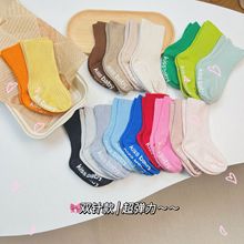新款童袜 ins风宝宝儿童纯色中筒袜 点胶宝宝袜子 舒适棉袜双针袜