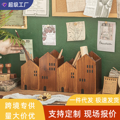 筆筒日本式復古机創意置物絵筆カラー鉛化粧ブラシ桶オフィス木製デスクトップ収納ケース