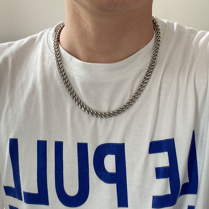 Collier cubain pour homme en acier titane inoxydable, accessoire hip-hop polyvalent, bijou chaîne clavicule inaltérable_voghion.com