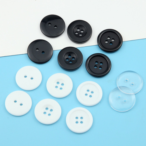 Resin button two holes bread tie black transparent button four holes fine edge wide edge white coat accessories