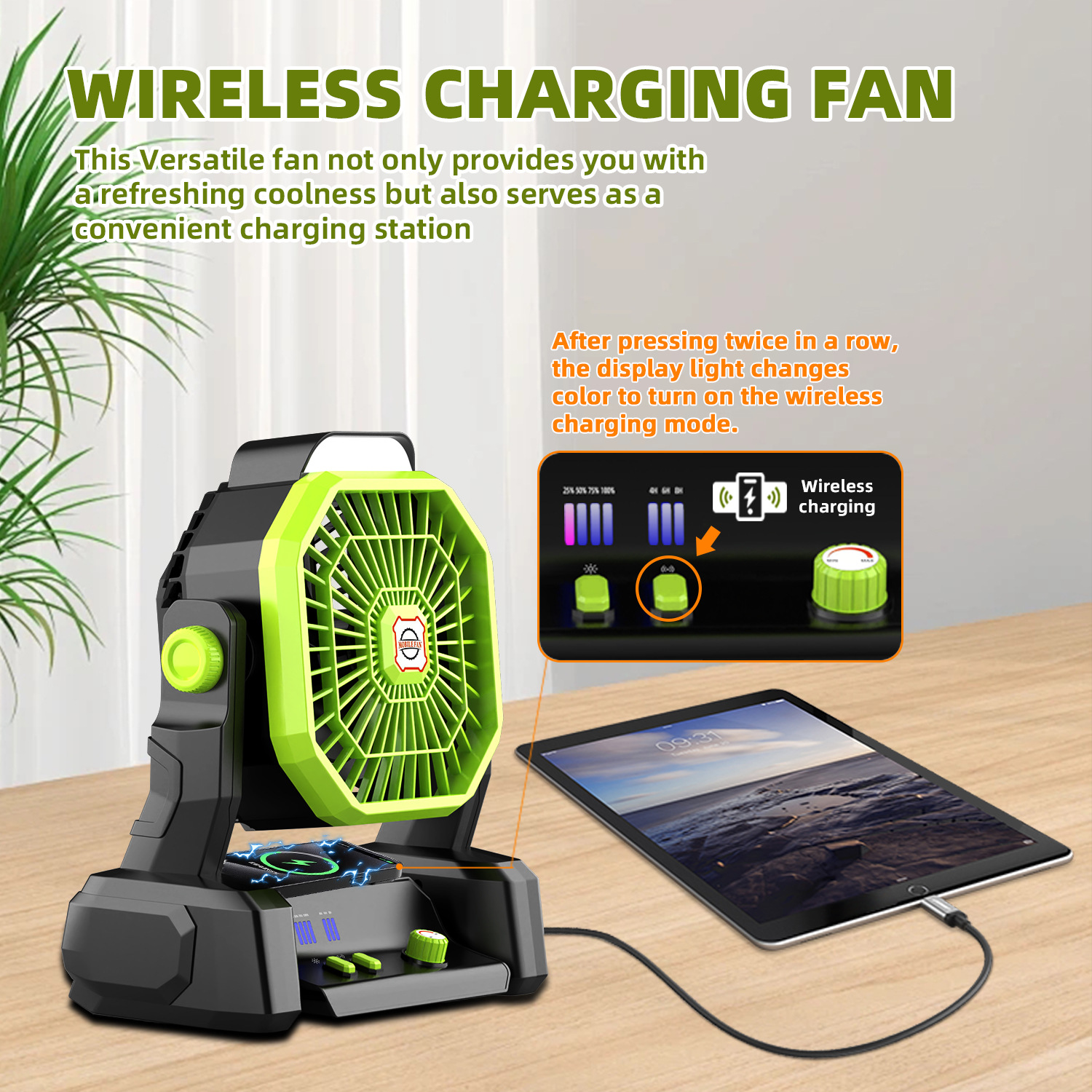 Lámpara Ventilador para Camping al Aire Libre 20000mAh (60 Horas) con Luz LED Recargable