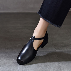 D-Tee Mary Jane Shoes, Genuine Leather Flat Sandals for Women, 2024 Summer New Arrival Pointed-Toe Hollow Belt Buckle Roman Shoes