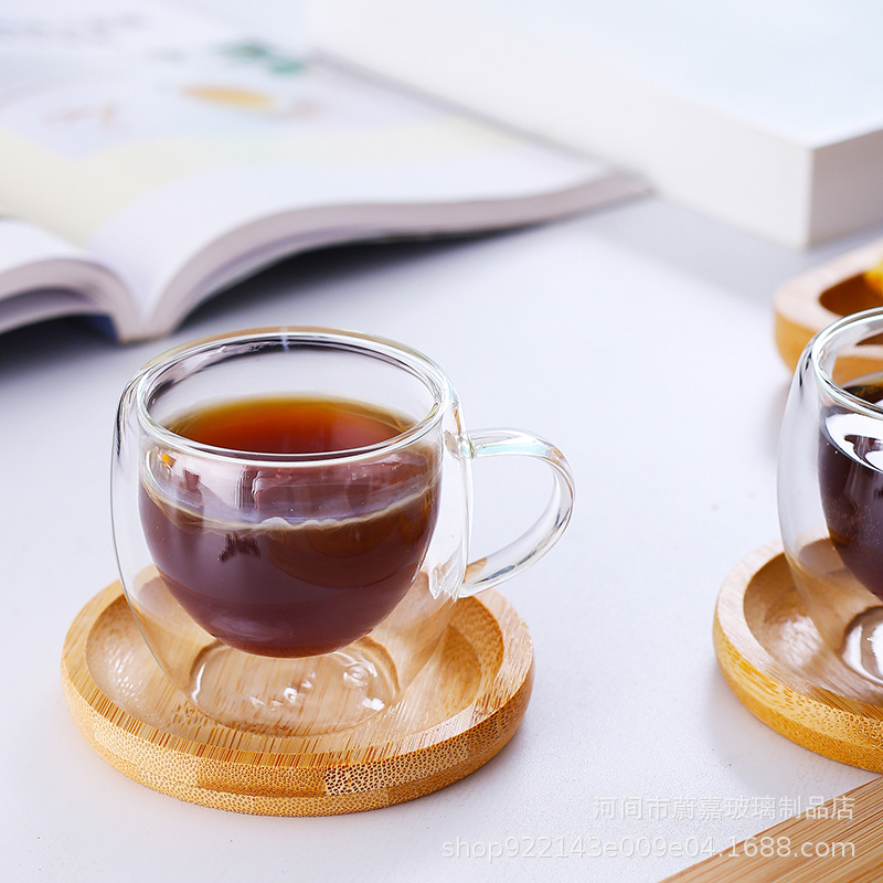 Taza de café Mango de doble capa Taza de vidrio con aislamiento térmico Taza de doble capa en forma de huevo Taza de café con leche Bebida caliente simple de borosilicato