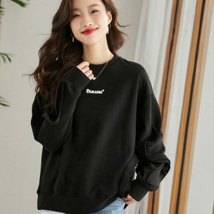 Women's New Fashion Round Neck Sweatshirt Casual Top Spring and Autumn Loose Mid-Length Style Stylish Stylish 2025 New Style