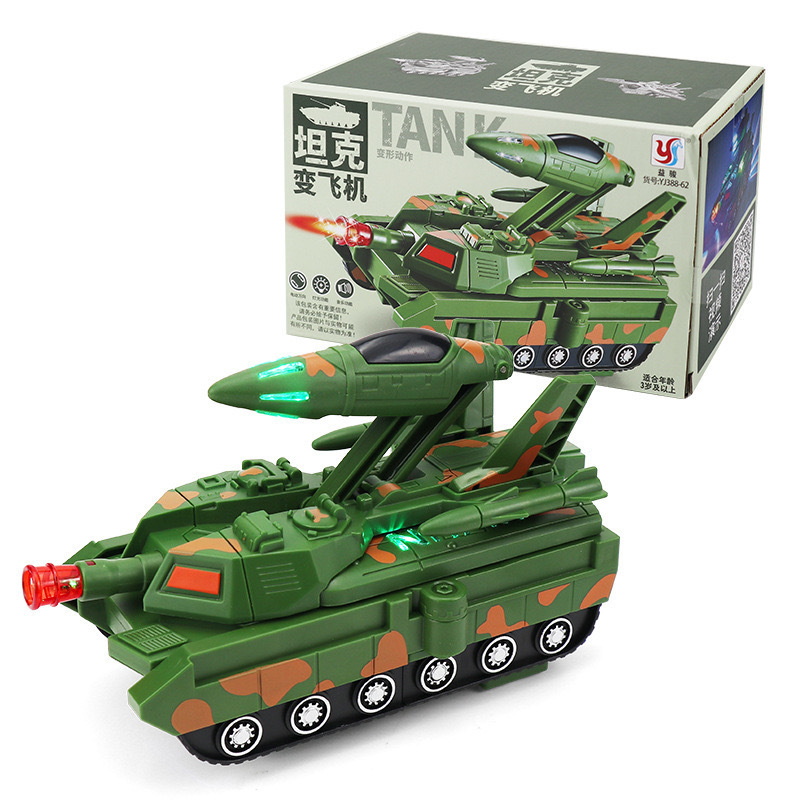 Transfronterizos acrobacias eléctricas deformación tanque avión sonido y luz universal coche niño coche juguete infantil al por mayor
